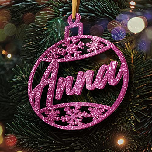 Personalisierte Weihnachtskugel - Lasergeschnittene Weihnachtsornamente mit personalisiertem Namen (Model: Snowflake, Glitter Rose/Rosa) von GRAVURE CONCEPT