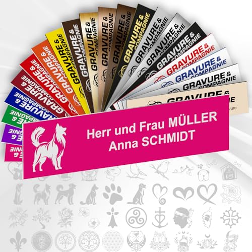 Personalisierte PVC Briefkastenschild mit Dekor – 10 x 2,5 cm – Mit Motiv oder Logo – 20 Farben verfügbar (Rosa + Design) von GRAVURE CONCEPT