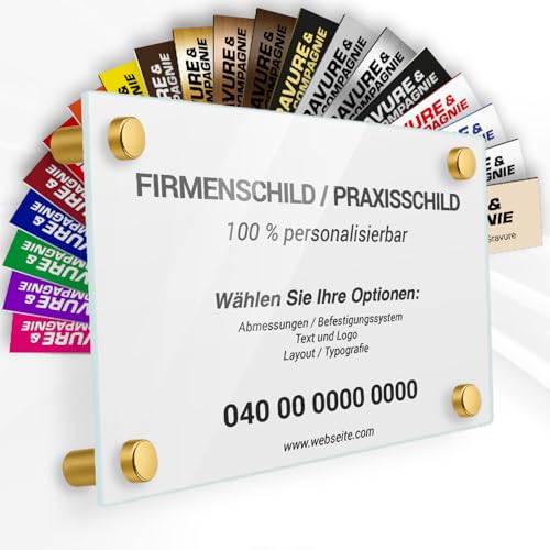 Individuelle Troglass Praxisschild/Firmenschild – Gravierte Tafel für Arzt, Pflegekraft, Anwalt oder Unternehmen – Personalisierbar in Größe, Farbe, Text und Logo (Weiß Hintergrund) von GRAVURE CONCEPT