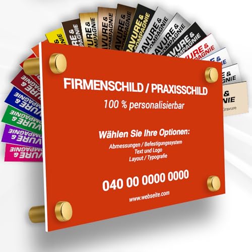 Individuelle PVC Praxisschild/Firmenschild – Gravierte Tafel für Arzt, Pflegekraft, Anwalt oder Unternehmen – Personalisierbar in Größe, Farbe, Text und Logo (Orange) von GRAVURE CONCEPT