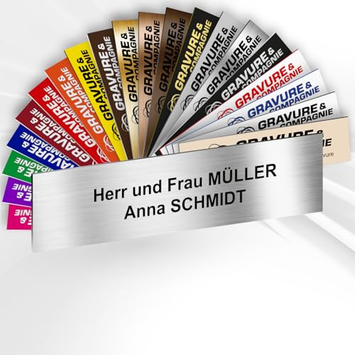 Personalisierte PVC Briefkastenschild mit selbstklebender Rückseite – 10 x 2,5 cm – Lasergravur – 20 Farben verfügbar (Alu-Grau Metallisch) von GRAVURE CONCEPT