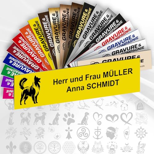 Personalisierte PVC Briefkastenschild mit Dekor – 10 x 2,5 cm – Mit Motiv oder Logo – 20 Farben verfügbar (Gelb + Design) von GRAVURE CONCEPT