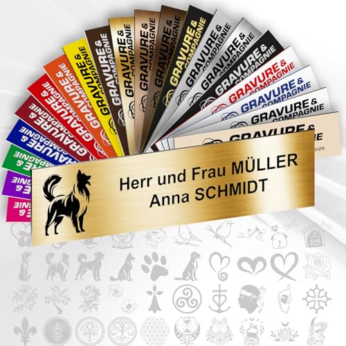 Personalisierte PVC Briefkastenschild mit Dekor – 10 x 2,5 cm – Mit Motiv oder Logo – 20 Farben verfügbar (Metallisches Gold + Design) von GRAVURE CONCEPT