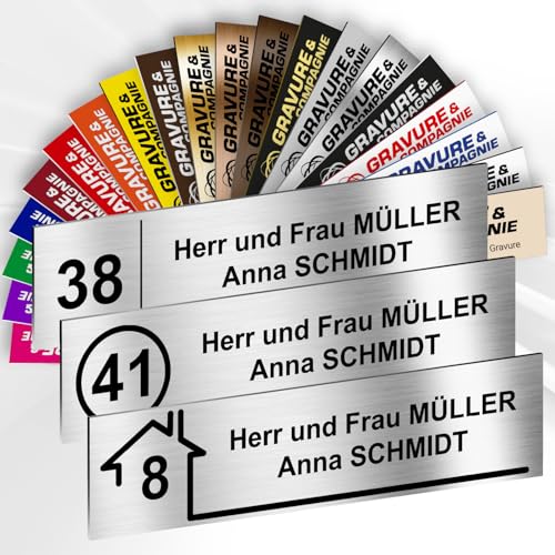 Briefkastenschild mit Nummer – Adhesives PVC-Schild – Graviertes Schild individuell gestaltbar 10 x 2,5 cm – 20 Farben verfügbar (Alu-Grau Metallisch) von GRAVURE CONCEPT