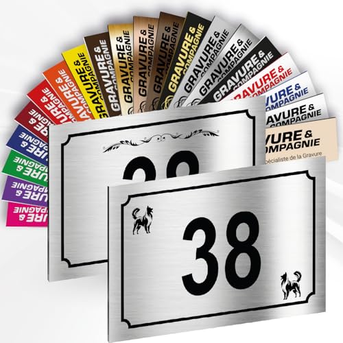 Hausnummer Schild – Dekorative personalisierte PVC Außenplatte mit gravierter Nummer & Logo/Motiv – Befestigung mit Klebefolie, Schrauben oder Abdeckkappen – 15 x 10 cm (Metallisch Alugrau + Design) von GRAVURE CONCEPT