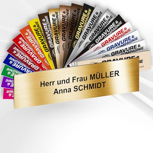 Personalisierte PVC Briefkastenschild mit selbstklebender Rückseite – 10 x 2,5 cm – Lasergravur – 20 Farben verfügbar (Metallisches Gold) von GRAVURE CONCEPT