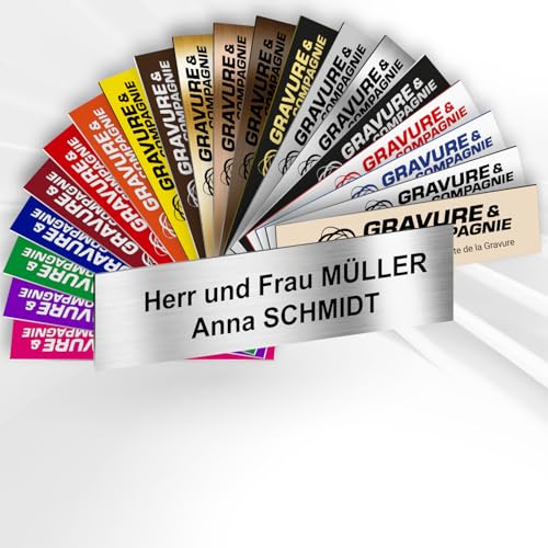 Klingelschild – Personalisiertes PVC Namensschild mit Gravur – selbstklebend – 1 bis 2 Zeilen – 6 x 1,5 cm (Metallisch Alugrau) von GRAVURE CONCEPT