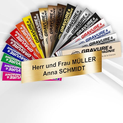 Intercom- oder Klingelschild selbstklebend aus PVC – Personalisierbare gravierte Platte 6 x 1,5 cm – 21 Farben verfügbar (Gold glänzend) von GRAVURE CONCEPT