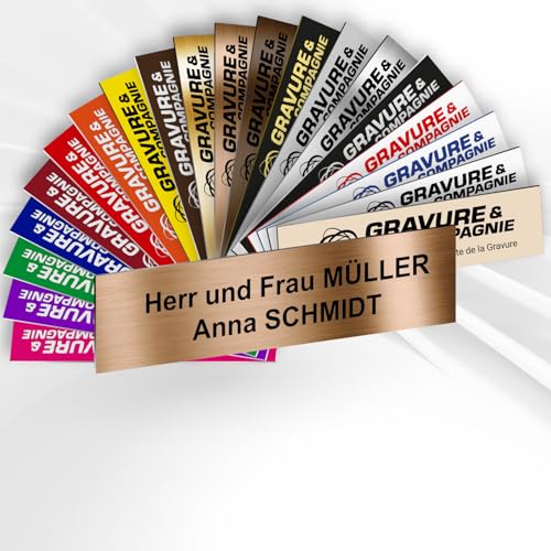 Intercom- oder Klingelschild selbstklebend aus PVC – Personalisierbare gravierte Platte 6 x 1,5 cm – 21 Farben verfügbar (Gold matt) von GRAVURE CONCEPT