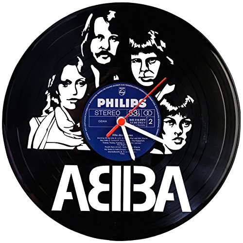 GRAVURZEILE Wanduhr aus Vinyl - ABBA Upcycling Design - Handmade Vintage-Uhr - Wanddekoration im Retro-Design für Musikfans - Geschenk für Sie & Ihn - Made in Germany von GRAVURZEILE