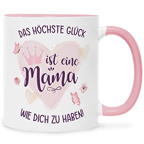 Bedruckte Tasse - Das höchste Glück ist eine Mama - Schönes Geschenk für Mama zum Muttertag - Geschenke für Mutter Oma zum Geburtstag oder Weihnachten - Farbe: Rosa von GRAVURZEILE