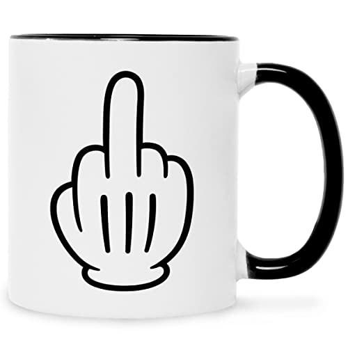 Bedruckte Tasse mit Motiv - Handzeichen Fingerzeichen Fuck You - Geschenk für Mama Papa Freunde Geburtstag Valentinstag Weihnachten - für Männer & Frauen - für Sie & Ihn - Farbe: Schwarz & Weiß von GRAVURZEILE