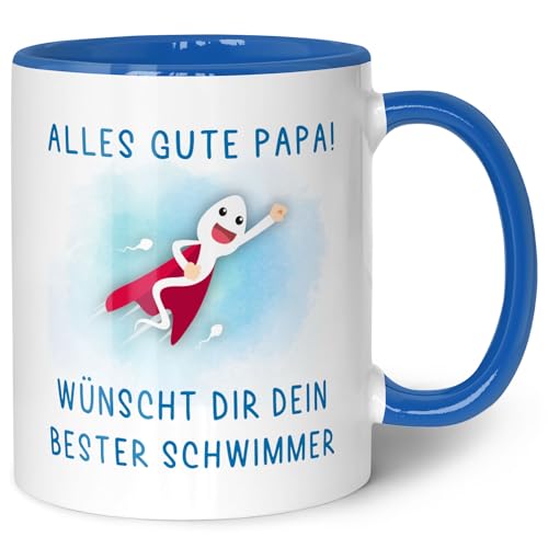 GRAVURZEILE Vatertag Tasse mit Spruch - Alles Gute von deinem besten Schwimmer - Vatertagsgeschenke für Papa - Geschenke für Papa zum Geburtstag und Weihnachten - Vatertagsgeschenk - Blau von GRAVURZEILE