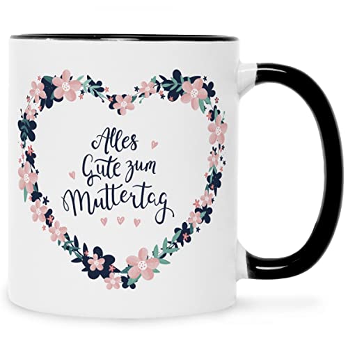 Bedruckte Tasse mit Spruch - Alles gute zum Muttertag - Herzliche Geschenke - Geschenk für Mama zum Muttertag Geburtstag Valentinstag Weihnachten - für Frauen für Sie - Farbe: Schwarz & Weiß von GRAVURZEILE