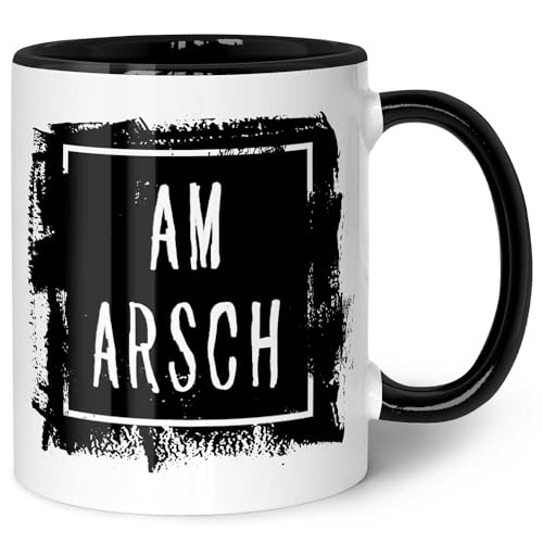 GRAVURZEILE Bedruckte Tasse mit Spruch - Am Arsch - Lustige Geschenke - Spülmaschinenfest - Geschenk für Freunde & Kollegen - Geschenk für Büro & Alltag - Farbe: Schwarz & Weiß von GRAVURZEILE