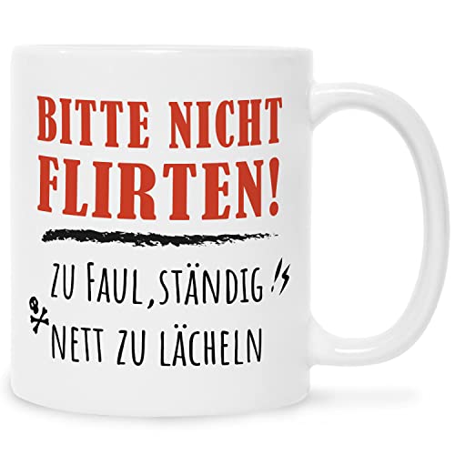 Bedruckte Tasse mit Spruch - Bitte nicht Flirten! - Witziges Geschenk für Arbeitskolleginnen zum Geburtstag Weihnachten - Lustiges Geschenk für Frauen & Männer im Büro - Farbe: Weiß von GRAVURZEILE