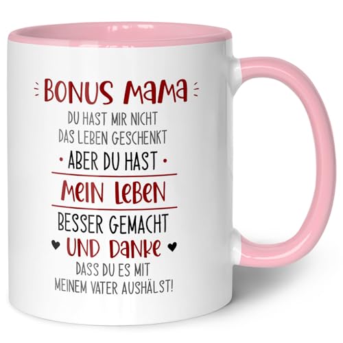 Bedruckte Tasse mit Spruch - Bonus Eltern - Lustige Geschenke - Geschenk für Mama Papa Geburtstag Vatertag Muttertag Weihnachten - für Männer & Frauen - für Sie & Ihn - Farbe: Papa Schwarz & Weiß von GRAVURZEILE