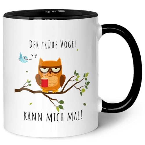 Bedruckte Tasse mit Spruch - Der frühe Vogel kann mich mal! - Lustige Geschenke - Geschenk für Mama Papa Freunde Geburtstag Weihnachten - für Männer & Frauen - für Sie & Ihn Farbe Schwarz & Weiß von GRAVURZEILE