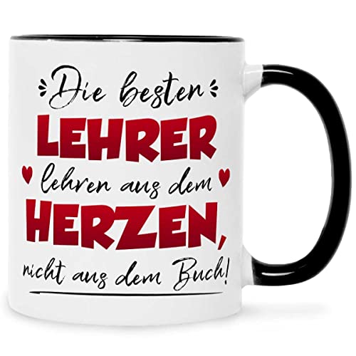 Bedruckte Tasse mit Spruch - Die besten Lehrer lehren aus dem Herzen - Herzliches Geschenk für Lehrer Lehrerin zum Schulabschluss Abitur zum Abschied als Dankeschön - Farbe Schwarz & Weiß von GRAVURZEILE