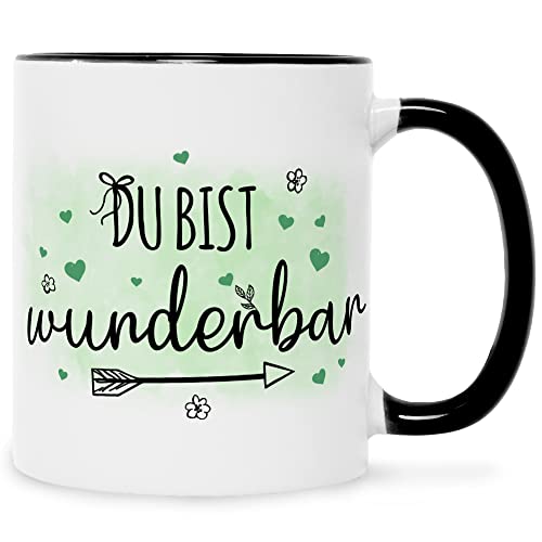 Bedruckte Tasse mit Spruch - Du bist wunderbar - Geschenke für Sie & Ihn zum Valentinstag Dank Danke - Geschenk für liebende zum Geburtstag Weihnachten - für Männer & Frauen - Farbe: Schwarz & Weiß von GRAVURZEILE