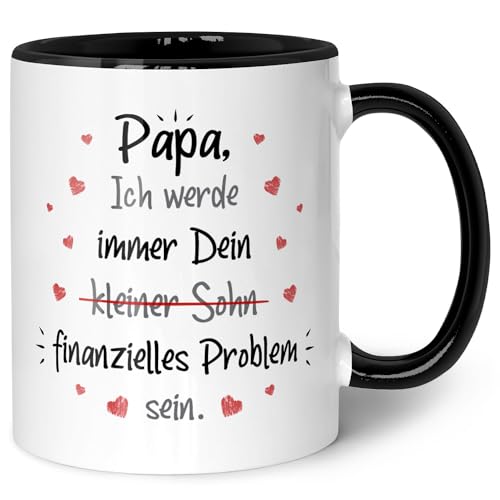 Bedruckte Tasse mit Spruch - Finanzielle Belastung - Lustige Geschenke - Geschenk für Mama Papa zum Muttertag Vatertag Geburtstag Weihnachten - für Eltern - Farbe: Mama Tochter Schwarz & Weiß von GRAVURZEILE