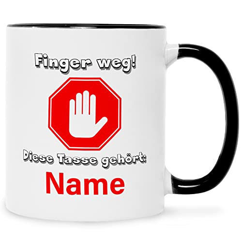 Bedruckte Tasse mit Spruch - Finger weg! - Lustige Geschenke - Geschenk für Mama Papa Freunde Geburtstag Weihnachten - für Männer & Frauen - für Sie & Ihn Farbe Schwarz & Weiß von GRAVURZEILE