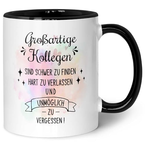 GRAVURZEILE Tasse mit Spruch - Großartige Kollegen - Abschiedsgeschenk Kollegen - Geschenke für Arbeit Büro - Geschenk für Ex-Kollege Kollegin Kündigung Jobwechsel - Farbe: Schwarz & Weiß von GRAVURZEILE