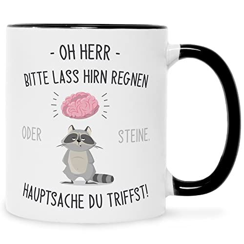 Bedruckte Tasse mit Spruch - Herr lass Hirn regnen! - Lustige Geschenke - Geschenk für Mama Papa Freunde Geburtstag Valentinstag Weihnachten - für Männer & Frauen Sie & Ihn - Farbe: Schwarz & Weiß von GRAVURZEILE