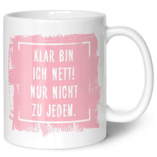 GRAVURZEILE Bedruckte Tasse mit Spruch - Klar bin ich nett - Lustige Geschenke - Spülmaschinenfest - Geschenk für Freunde & Kollegen - Geschenk für Büro & Alltag - Farbe: Weiß von GRAVURZEILE