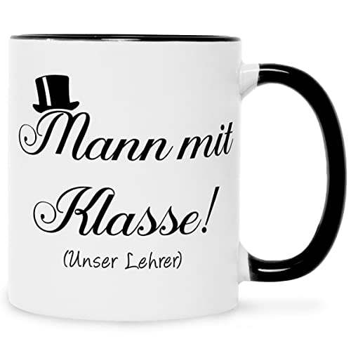 Bedruckte Tasse mit Spruch - Mann mit Klasse - Herzliche Geschenke - Geschenk für Papa Opa Lehrer zum Geburtstag Vatertag Weihnachten - Farbe: Schwarz & Weiß von GRAVURZEILE