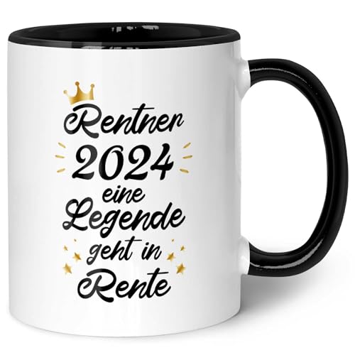 Bedruckte Tasse mit Spruch - Rentner 2024 - Lustige Geschenke zum Ruhestand - Geschenk für Mama Papa Oma Opa - für Männer & Frauen - für Sie & Ihn - Farbe: Rentner Schwarz & Weiß von GRAVURZEILE