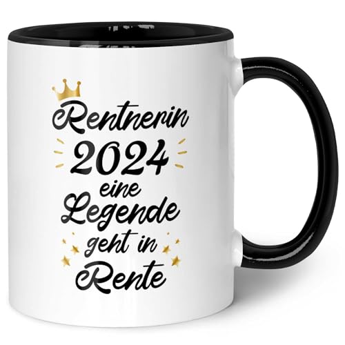 Bedruckte Tasse mit Spruch - Rentnerin 2024 - Lustige Geschenke zum Ruhestand - Geschenk für Mama Papa Oma Opa - für Männer & Frauen - für Sie & Ihn - Farbe: Rentnerin Schwarz & Weiß von GRAVURZEILE