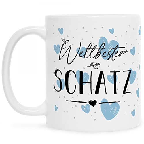 Bedruckte Tasse mit Spruch - Weltbeste/Weltbester mit Fotos - Lustige Geschenke - für Mama Papa Geburtstag Muttertag Valentinstag Weihnachten - Männer & Frauen - Sie & Ihn Farbe Schatz Blau Weiß von GRAVURZEILE