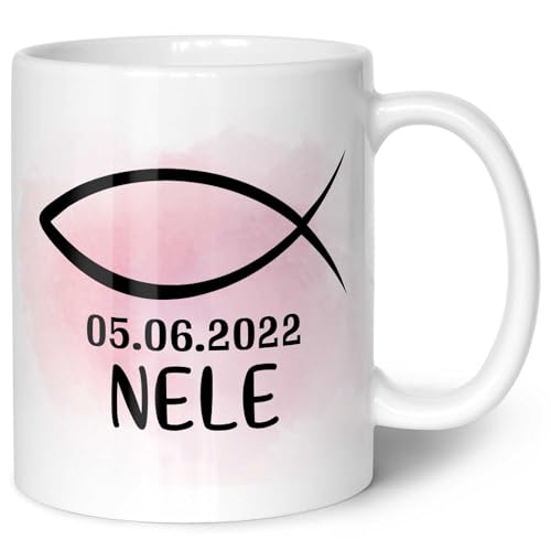 GRAVURZEILE Bedruckte Tasse - zur Konfirmation - Personalisiert mit Namen & Datum - Gastgeschenk zur Kommunion Konfirmation oder Firmung - Geschenk für Jungen & Mädchen - Farbe: Girl Weiß von GRAVURZEILE