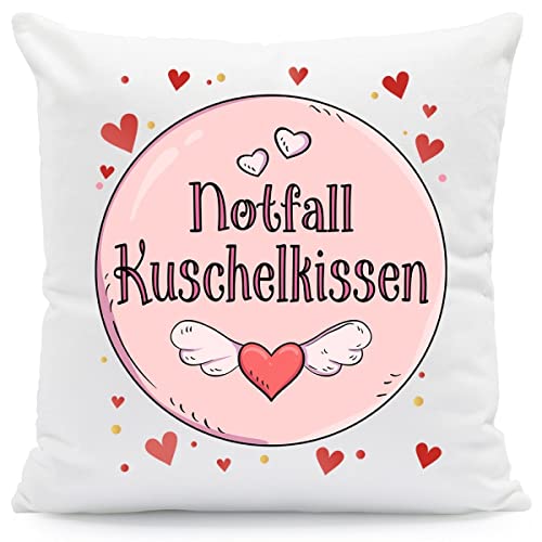 Bedrucktes Kissen mit Spruch - Notfall Kuschelkissen - Herzliche Geschenke - Geschenk für Pärchen Paar Freund Freundin zu Geburtstag Valentinstsg - Geschenk für Sie & Ihn Größe mit Füllung von GRAVURZEILE