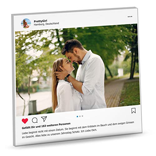 GRAVURZEILE Dein Post als Social Glas mit Foto & Wunschtext - Foto Geschenk - Geschenk für Männer & Frauen - Valentinstag Geschenkidee für Sie & Ihn - Social Media trifft auf Acrylglas Deko von GRAVURZEILE