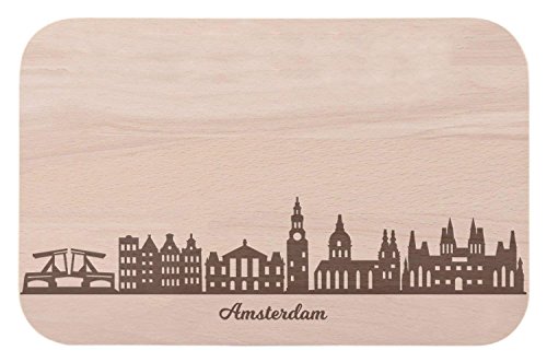 Frühstücksbrettchen Amsterdam mit Skyline Gravur - Brotzeitbrett & Geschenk für Amsterdam Stadtverliebte & Fans - ideal auch als Souvenir von GRAVURZEILE