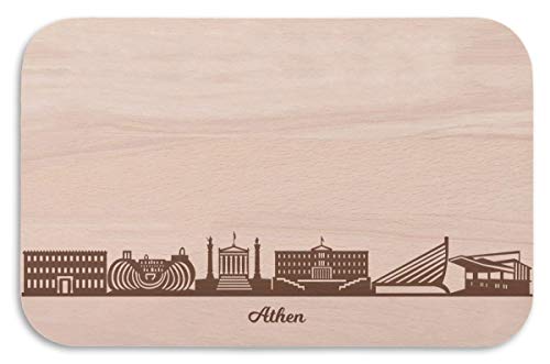 Frühstücksbrettchen Athen mit Skyline Gravur - Brotzeitbrett & Geschenk für Athen Stadtverliebte & Fans - ideal auch als Souvenir von GRAVURZEILE