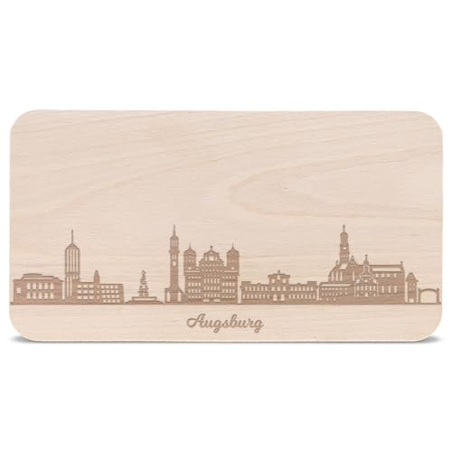 GRAVURZEILE Frühstücksbrettchen mit Gravur - Skyline Augsburg - Holz Schneidebrett Vesperbrett Brotzeitbrett - Geschenk für Stadtverliebte - Ideal auch als Souvenir von GRAVURZEILE