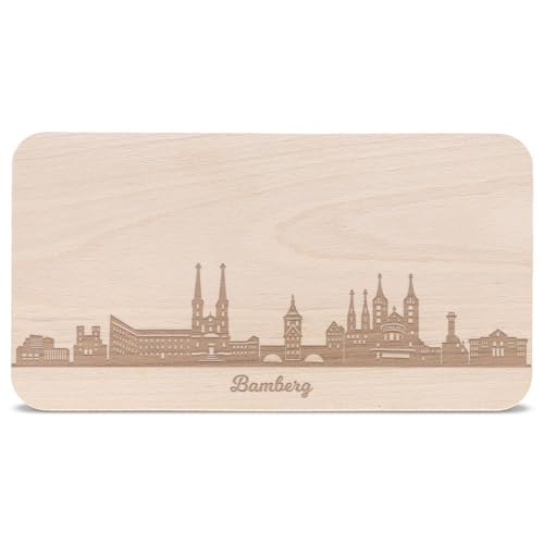 GRAVURZEILE Frühstücksbrettchen mit Gravur - Skyline Bamberg - Holz Schneidebrett Vesperbrett Brotzeitbrett - Geschenk für Bayern Stadtverliebte - Ideal auch als Souvenir von GRAVURZEILE