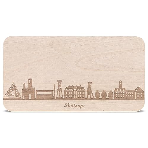 GRAVURZEILE Frühstücksbrettchen mit Gravur - Skyline Bottrop - Holz Schneidebrett Vesperbrett Brotzeitbrett - Geschenk für Stadtverliebte - Ideal auch als Souvenir von GRAVURZEILE