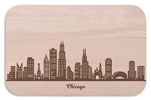 Frühstücksbrettchen Chicago mit Skyline Gravur - Brotzeitbrett & Geschenk für Chicago Stadtverliebte & Fans - ideal auch als Souvenir von GRAVURZEILE