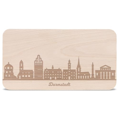 GRAVURZEILE Frühstücksbrettchen mit Gravur - Skyline Darmstadt - Holz Schneidebrett Vesperbrett Brotzeitbrett - Geschenk für Stadtverliebte - Ideal auch als Souvenir von GRAVURZEILE