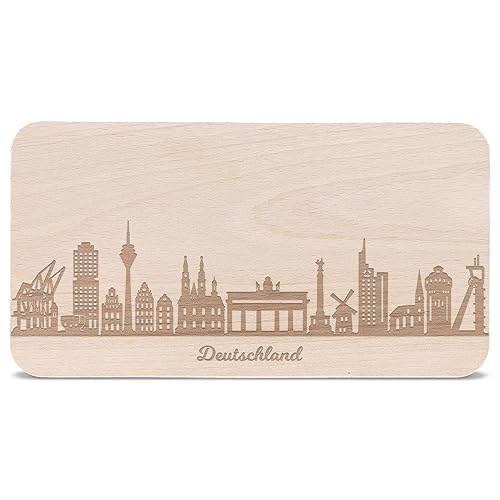 Frühstücksbrettchen Deutschland mit Skyline Gravur - Brotzeitbrett & Geschenk für Deutschland Stadtverliebte & Fans - ideal auch als Souvenir von GRAVURZEILE