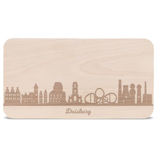 GRAVURZEILE Frühstücksbrettchen mit Gravur - Skyline Duisburg - Holz Schneidebrett Vesperbrett Brotzeitbrett - Geschenk für Stadtverliebte - Ideal auch als Souvenir von GRAVURZEILE