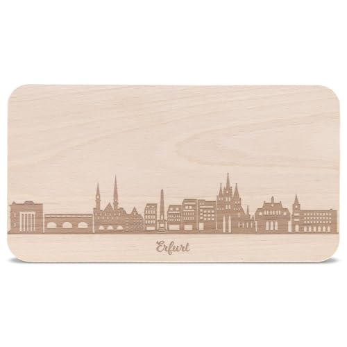 GRAVURZEILE Frühstücksbrettchen mit Gravur - Skyline Erfurt - Holz Schneidebrett Vesperbrett Brotzeitbrett - Geschenk für Stadtverliebte - Ideal auch als Souvenir von GRAVURZEILE