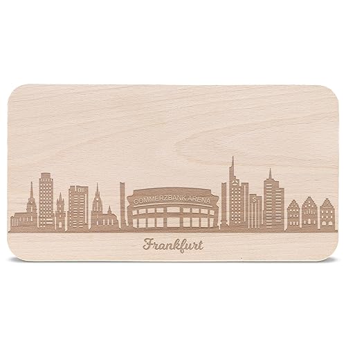 Frühstücksbrettchen Frankfurt mit Skyline Gravur - Brotzeitbrett & Geschenk für Frankfurt Stadtverliebte & Fans - ideal auch als Souvenir von GRAVURZEILE