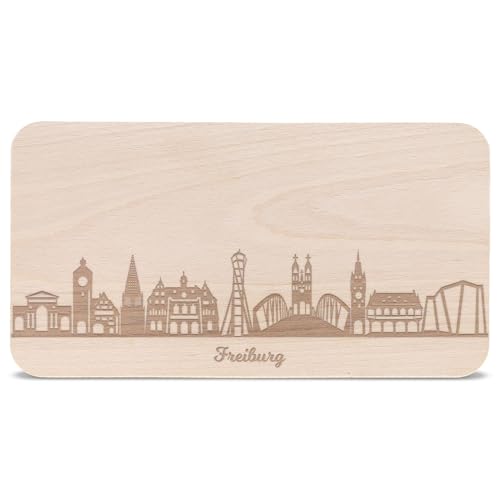 GRAVURZEILE Frühstücksbrettchen mit Gravur - Skyline Freiburg - Holz Schneidebrett Vesperbrett Brotzeitbrett - Geschenk für Stadtverliebte - Ideal auch als Souvenir von GRAVURZEILE