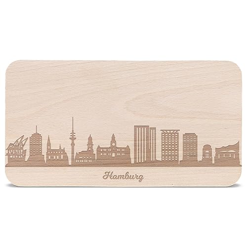 Frühstücksbrettchen Hamburg mit Skyline Gravur - Brotzeitbrett & Geschenk für Hamburg Stadtverliebte & Fans - ideal auch als Souvenir von GRAVURZEILE