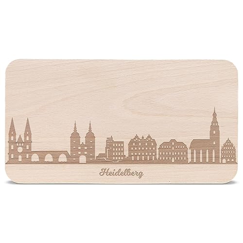 GRAVURZEILE Frühstücksbrettchen mit Gravur - Skyline Heidelberg - Holz Schneidebrett Vesperbrett Brotzeitbrett - Geschenk für Stadtverliebte - Ideal auch als Souvenir von GRAVURZEILE